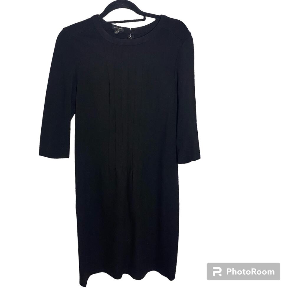 Talbots 3/4 Seeve Ponte Knit Sheath Dress Black Women's Size: 14 Petite